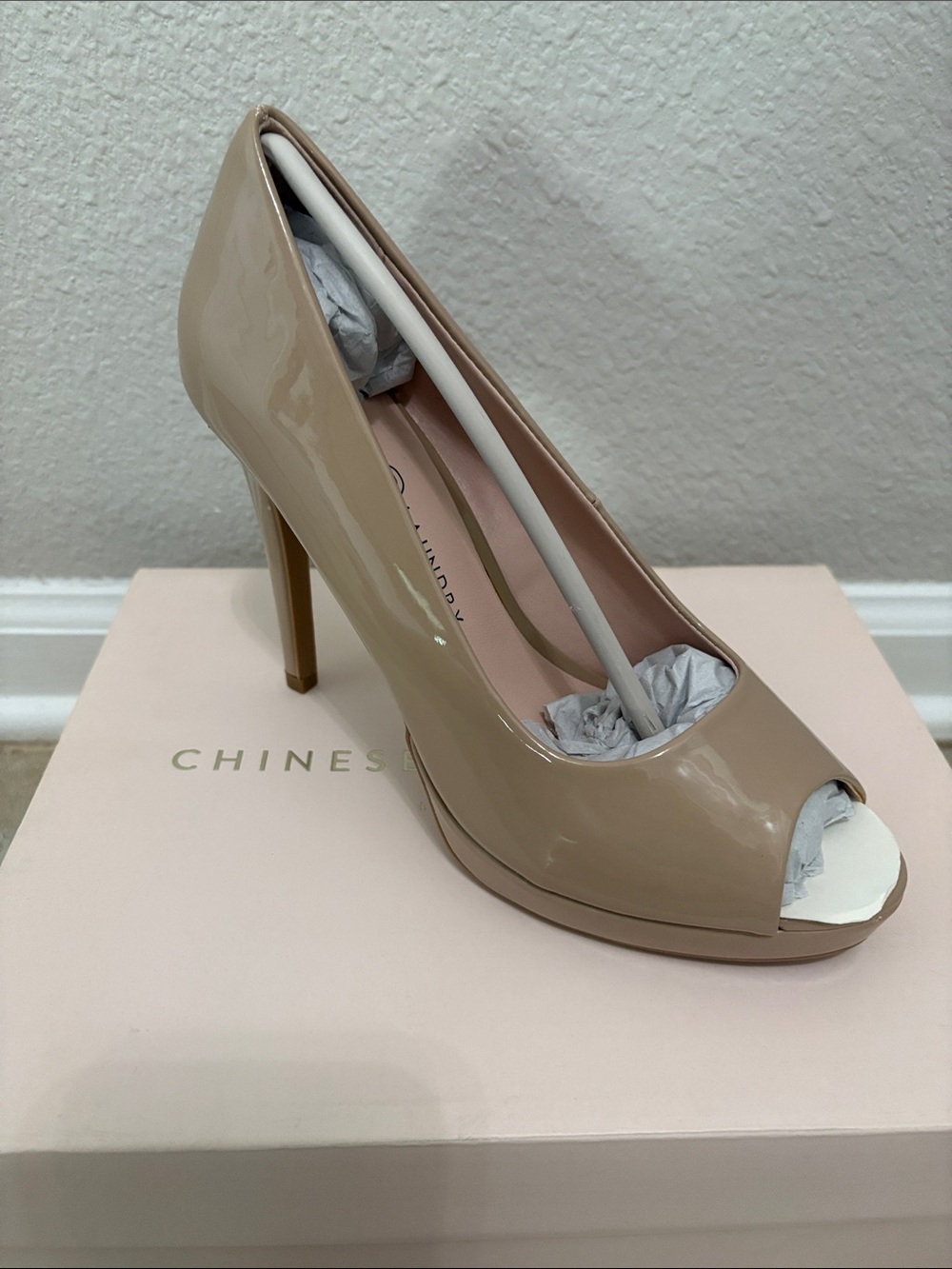 Nude Patent Peep Toe High Heel Pumps